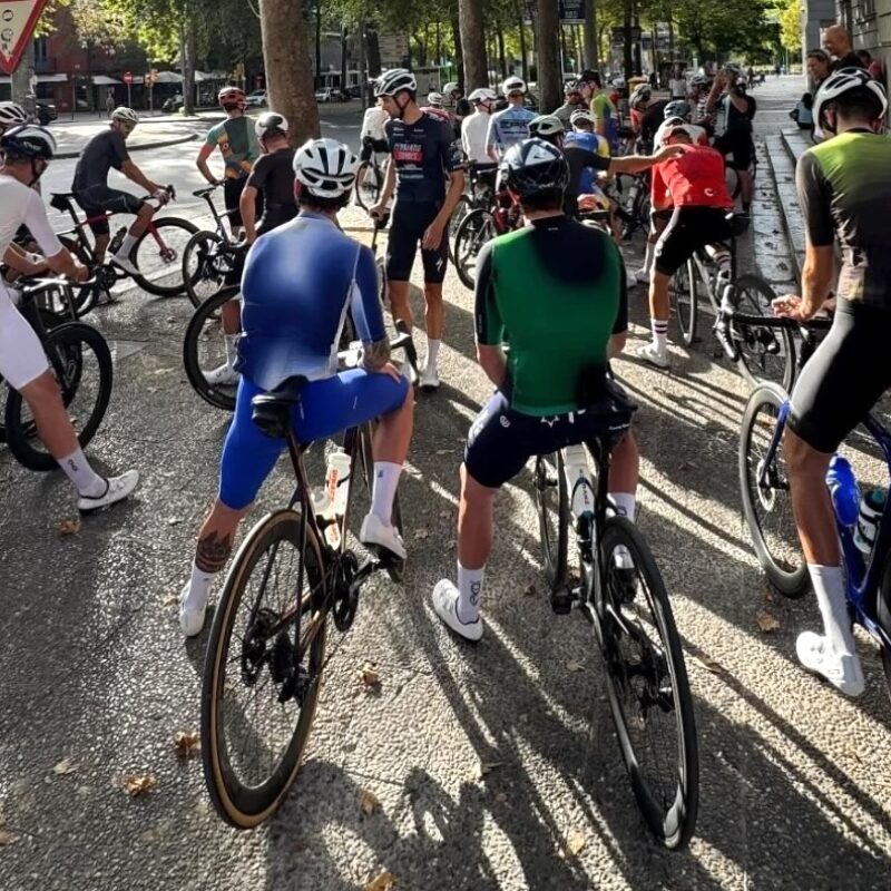 Group of cyclists gathered together for a Wednesday group ride