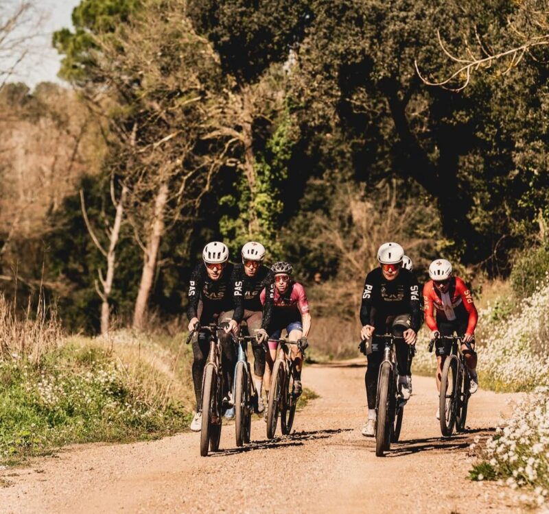 Aerial view of a forest gravel trail near Girona