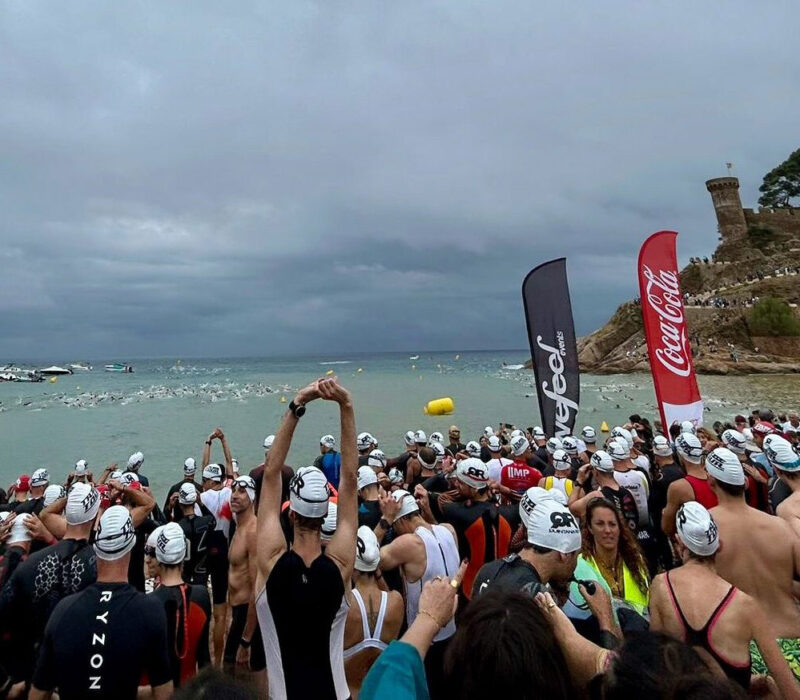 Triathlon athletes at an open water swim start